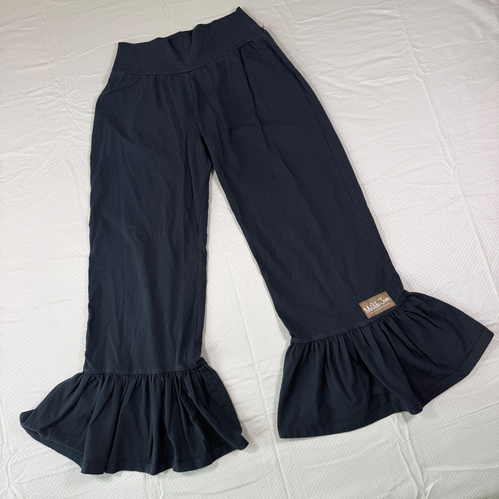 Matilda Jane Womens Small Black Ruffle Hem Trumpet Flare Wide Leg Pants Stretch